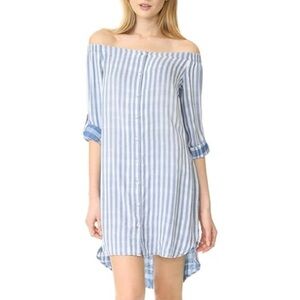 Anthropologie Cloth & Stone Blue Stripe Off the Shoulder Shirt Dress Size Large